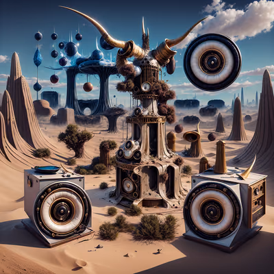 Surreal Desert Speaker Towers QR Code for Posters — image 1