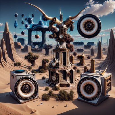 Surreal Desert Speaker Towers QR Code for Posters