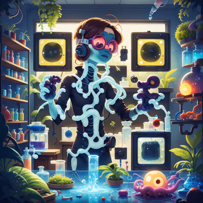 Alien Scientist Lab Cartoon QR Code for Posters — image 1
