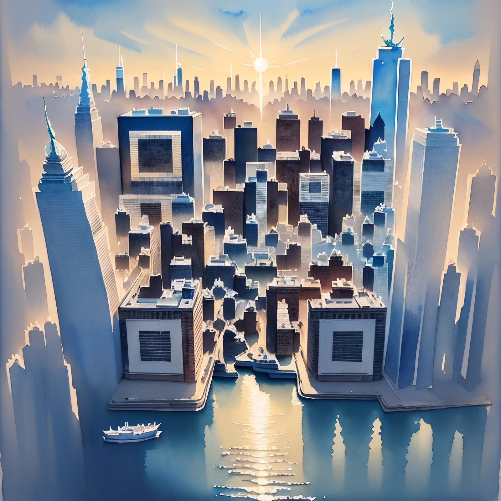 Нью-йоркский горизонт в акварели: QR-код — изображение 1