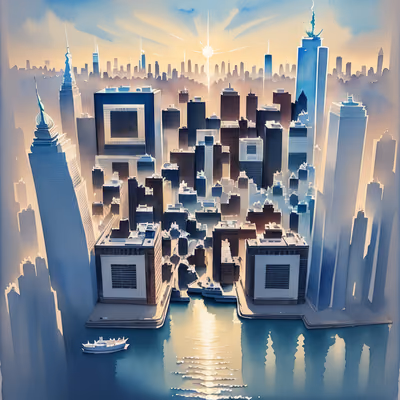 Нью-йоркский горизонт в акварели: QR-код — изображение 1