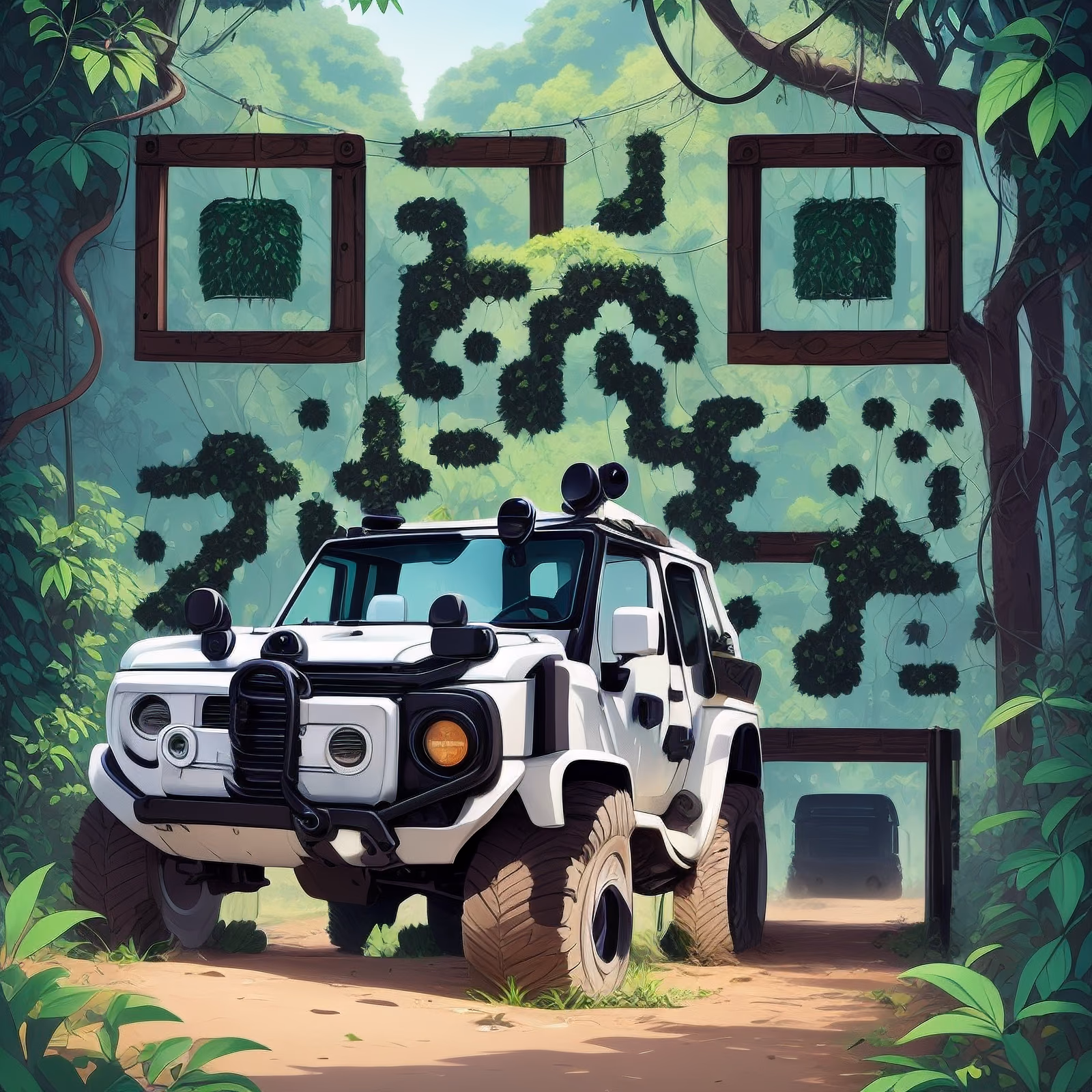 Jungle Off-Road Vehicle Cartoon QR Code for Posters — image 1