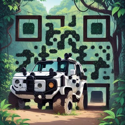 Jungle Off-Road Vehicle Cartoon QR Code for Posters