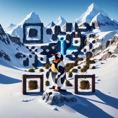 Penguin Snowy Mountain Digital Painting QR Code Art