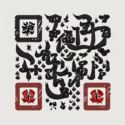 Sumi Ink Calligraphy Brush Characters QR Code Art
