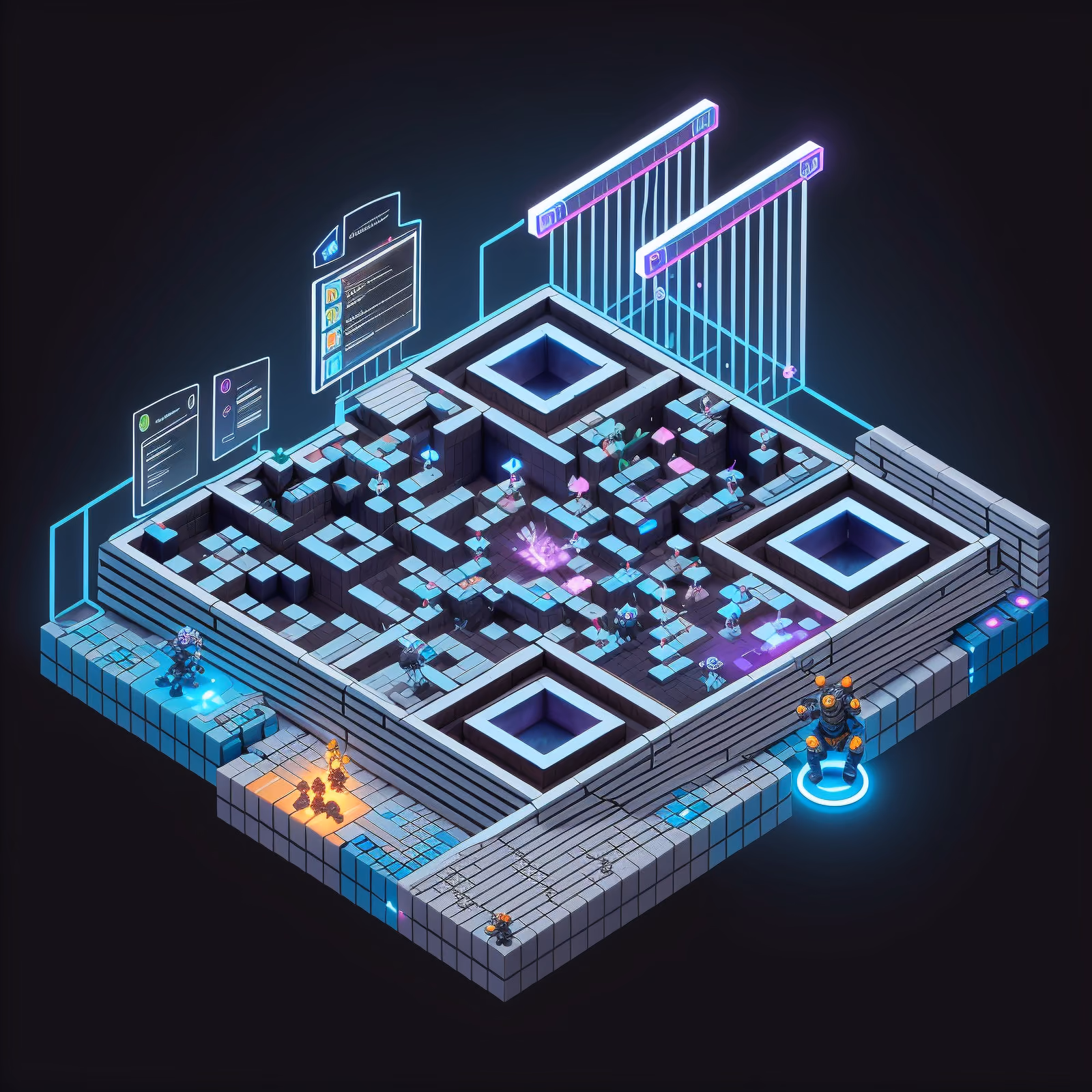 Isometric Sci-Fi Lab Neon QR Code for Posters — image 1