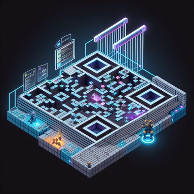 Isometric Sci-Fi Lab Neon QR Code for Posters