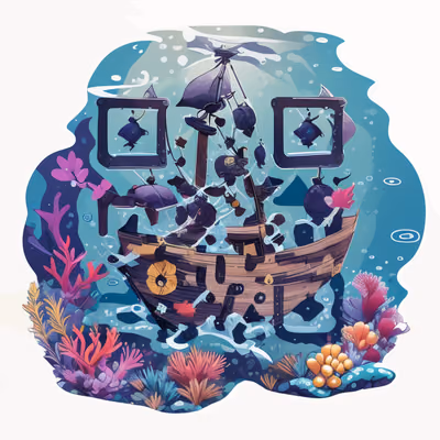 海底沉船矢量二维码艺术,适用于贴纸 — 图片 1