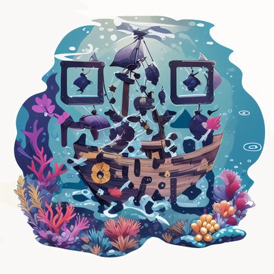 Underwater Shipwreck Vector QR Code for Stickers