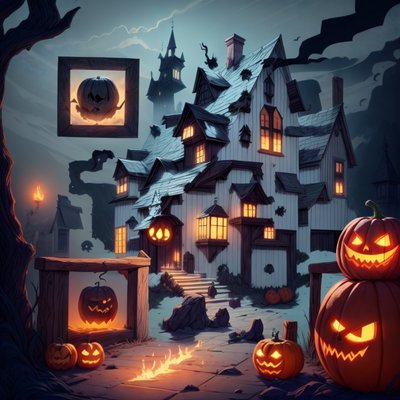 Haunted House Pumpkins Cartoon Halloween QR Code for Posters