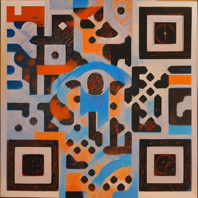 Orange Blue Geometric Abstract QR Code Art