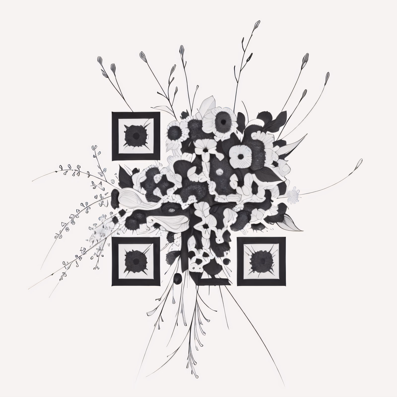 Wildflower Bouquet Ink Tattoo QR Code for Temporary Tattoos — image 1
