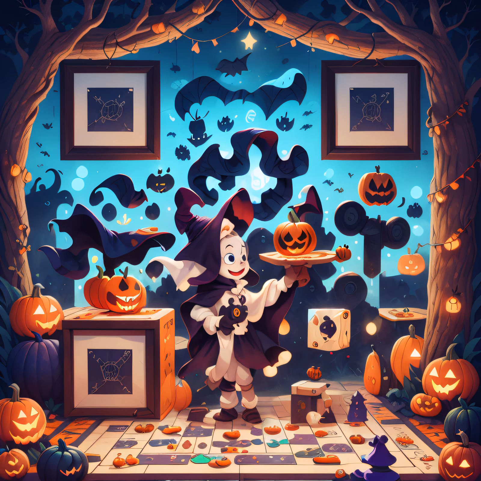 Halloween Ghost Board Game Cartoon QR Code for Event Invitations — image 1