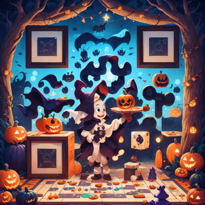 Halloween Ghost Board Game Cartoon QR Code for Event Invitations — image 1
