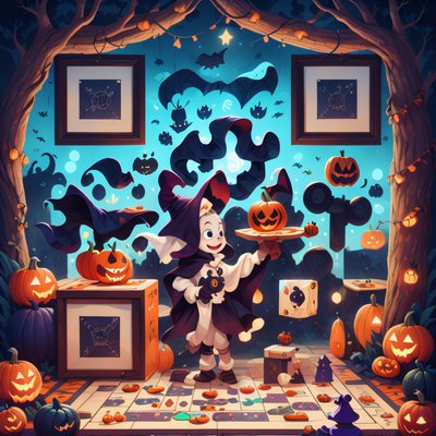 Halloween Ghost Board Game Cartoon QR Code for Event Invitations