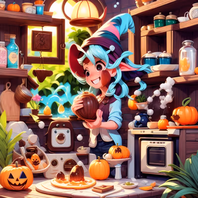 Cartoon Witch Kitchen Halloween QR Code for Posters — image 1