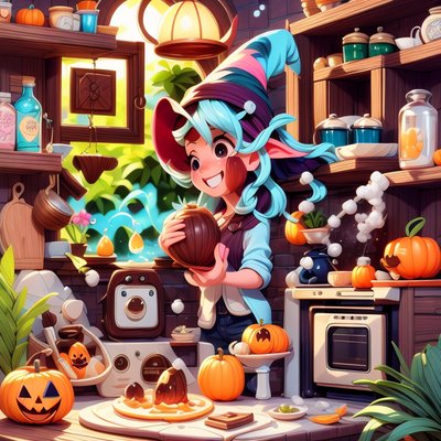 Cartoon Witch Kitchen Halloween QR Code for Posters