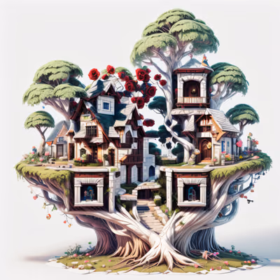 Fairy Garden Tree Village 3D QR Code Art — image 1