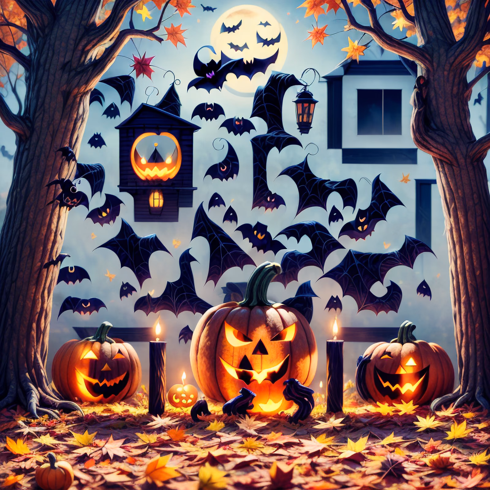 Halloween Pumpkins and Bats Cartoon Autumn QR Code for Posters — image 1