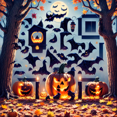 Halloween Pumpkins and Bats Cartoon Autumn QR Code for Posters — image 1