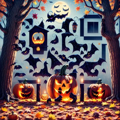 Halloween Pumpkins and Bats Cartoon Autumn QR Code for Posters