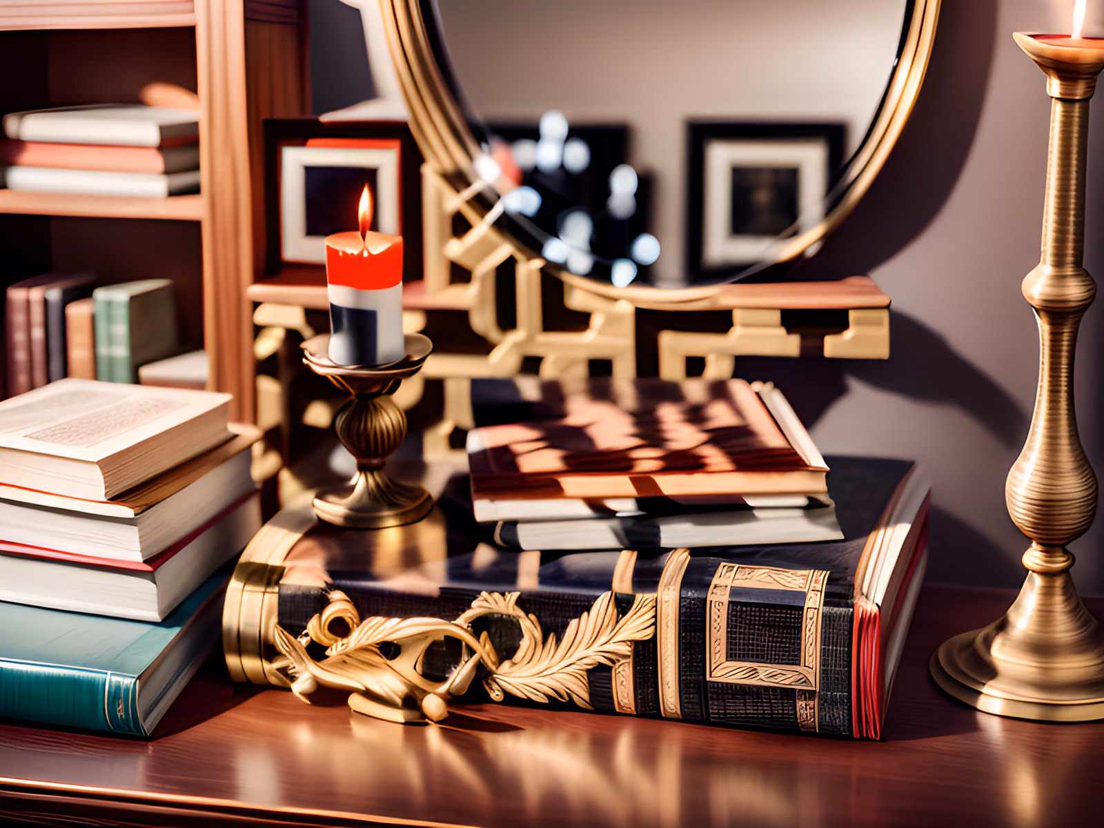 Brass Candlestick and Books Photo QR Code Art — image 1