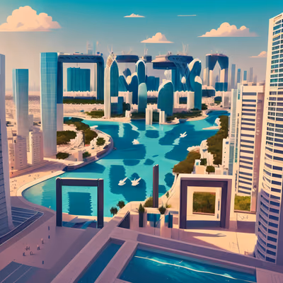 Coastal Skyline 3D Illustration QR Code for Posters — image 1