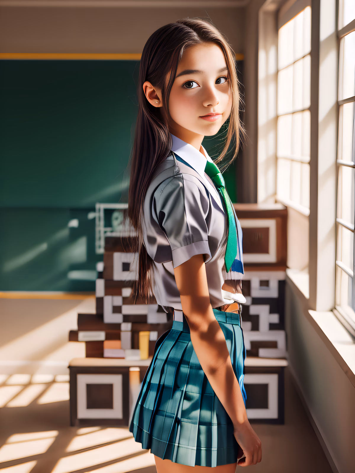 教室女学生写实二维码艺术海报 — 图片 1