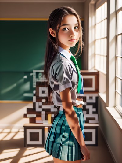 Schoolgirl Classroom Photorealistic QR Code for Posters