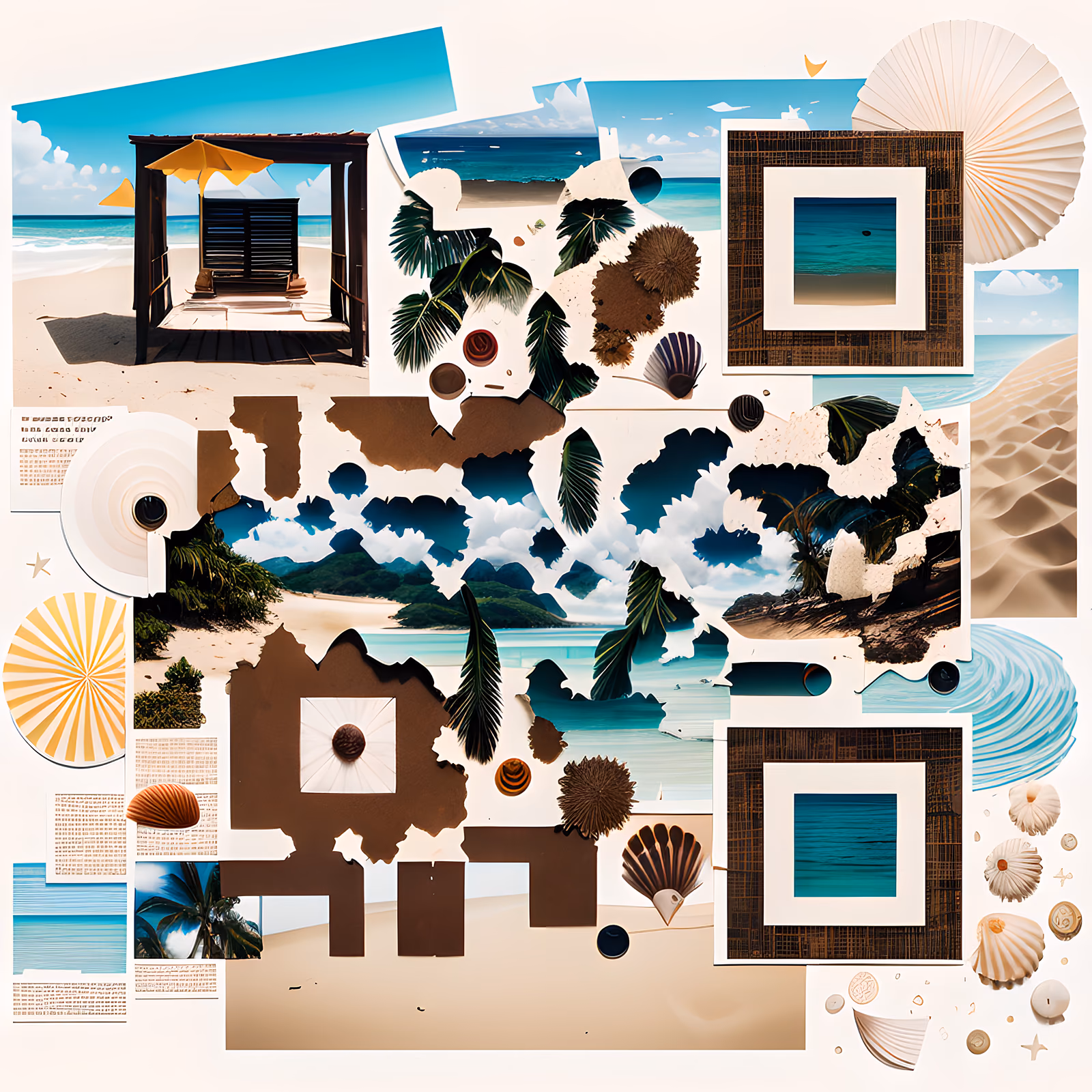 Tropical Beach Paper Collage Ocean QR Code for Posters — image 1