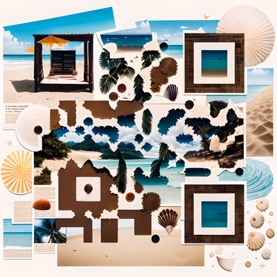 Tropical Beach Paper Collage Ocean QR Code for Posters — image 1