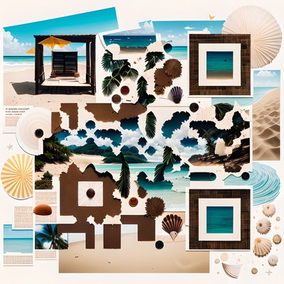 Tropical Beach Paper Collage Ocean QR Code for Posters