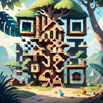 Pirate Treehouse Cartoon QR Code for Posters