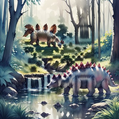 Stegosaurus Forest Watercolor QR Code Art