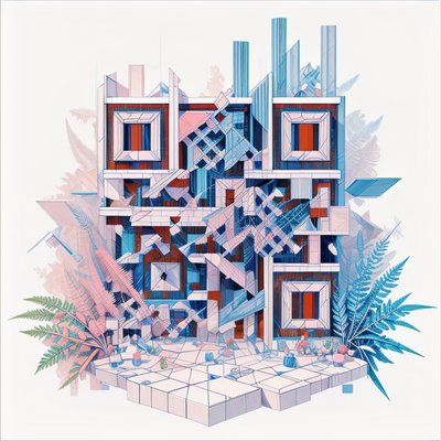 Isometric Fern Building Game Art QR Code for Posters