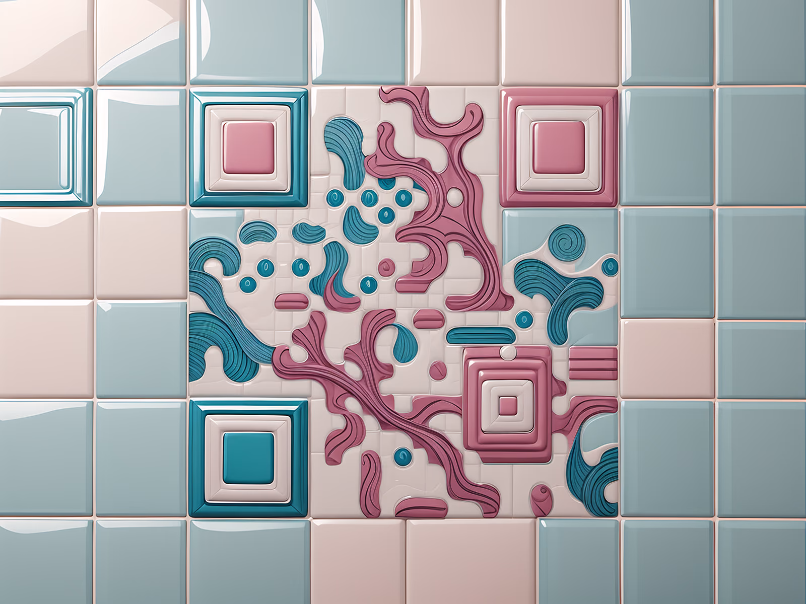 QR-код из керамической плитки с пастельными волнами — изображение 1