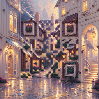 Cobblestone Village Street Digital Painting QR Code Art — image 1