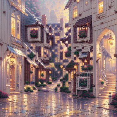 Cobblestone Village Street Digital Painting QR Code Art