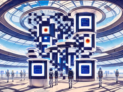 Ретрофутуристичный зал аэропорта: живопись QR-код для постеров — изображение 1
