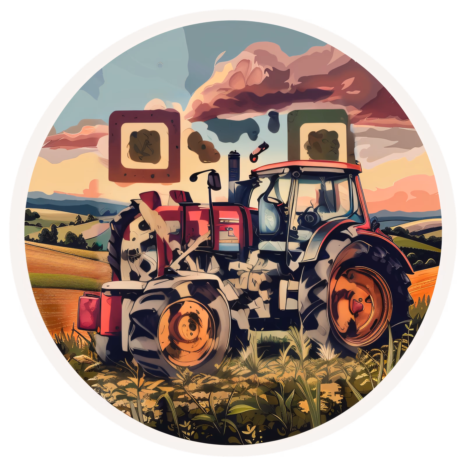 Старинный трактор в поле: векторный QR-код для стикеров — изображение 1