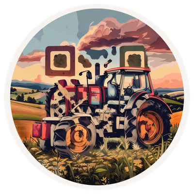 Старинный трактор в поле: векторный QR-код для стикеров — изображение 1