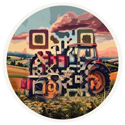 Vintage Tractor Farm Field Vector QR Code for Stickers