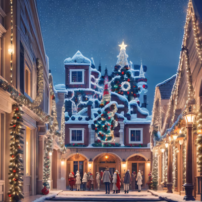 Snowy Christmas Street Digital Painting QR Code for Greeting Cards — image 1