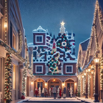 Snowy Christmas Street Digital Painting QR Code for Greeting Cards