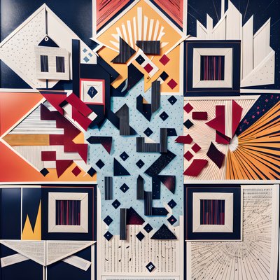 Geometric Paper Cutout Collage QR Code for Posters