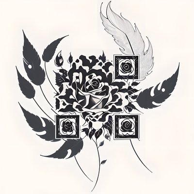 Rose and Feather Ink Tattoo QR Code for Temporary Tattoos