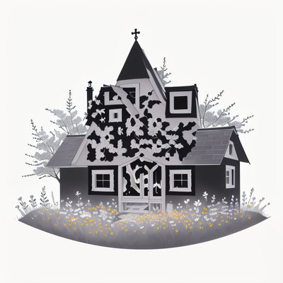 Ink Cottage in Wildflower Meadow QR Code Art