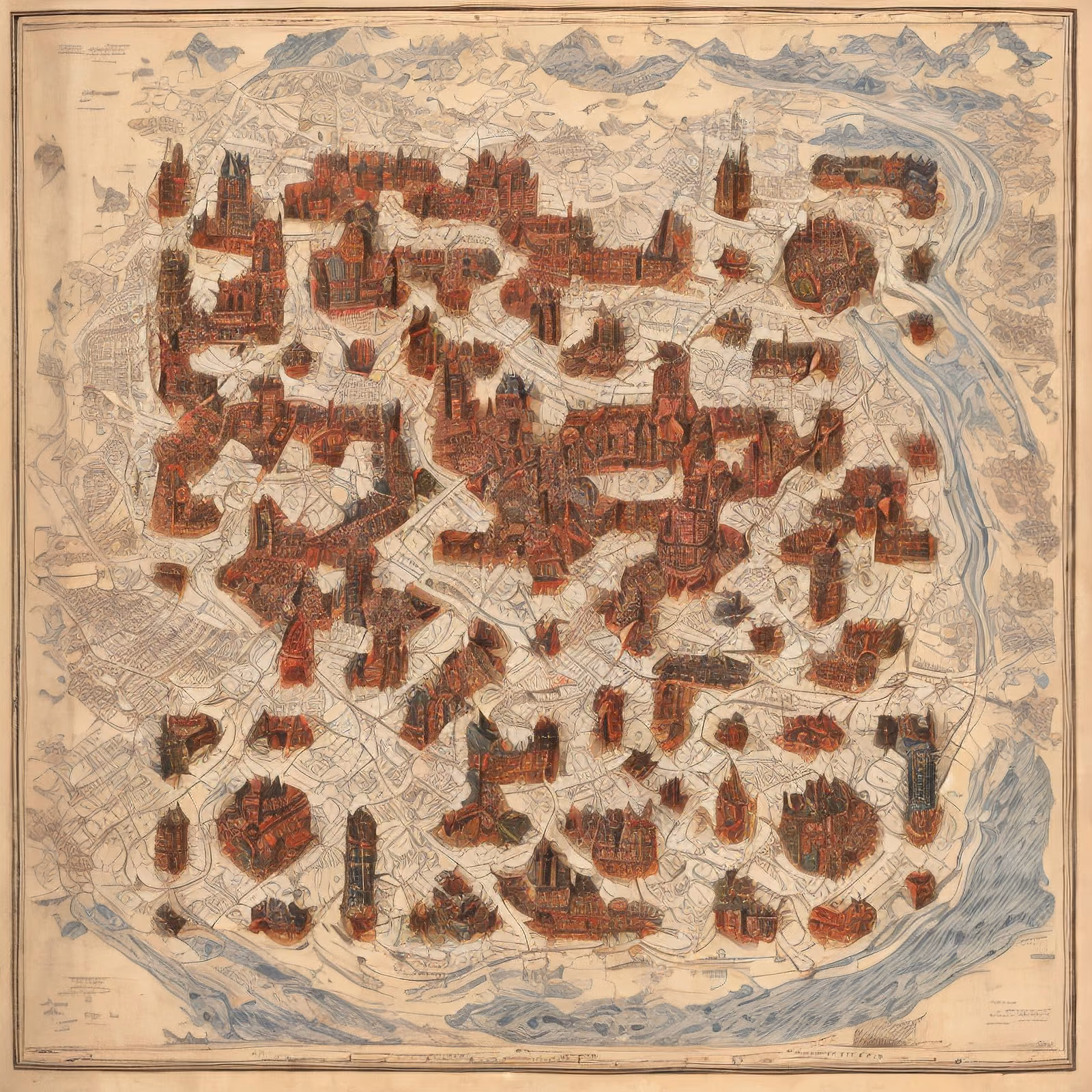Antique City Map Engraving QR Code Art — image 1