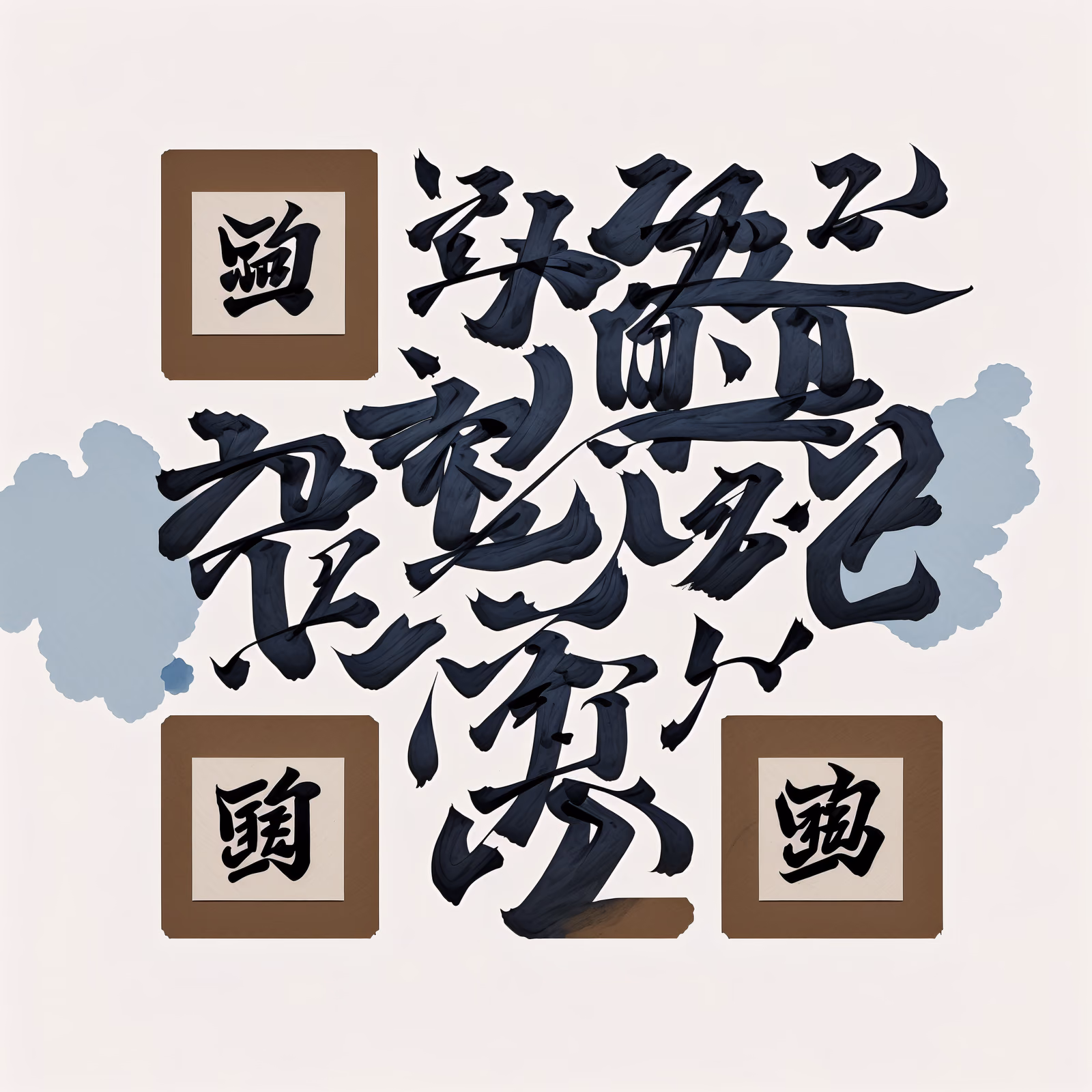 Blue Ink Calligraphy Characters Lettering QR Code Art — image 1