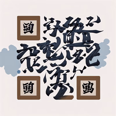 Blue Ink Calligraphy Characters Lettering QR Code Art — image 1